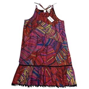 FOR THE REPUBLIC Women's Tropical Leaf Print Midi Dress Tie Back Size L